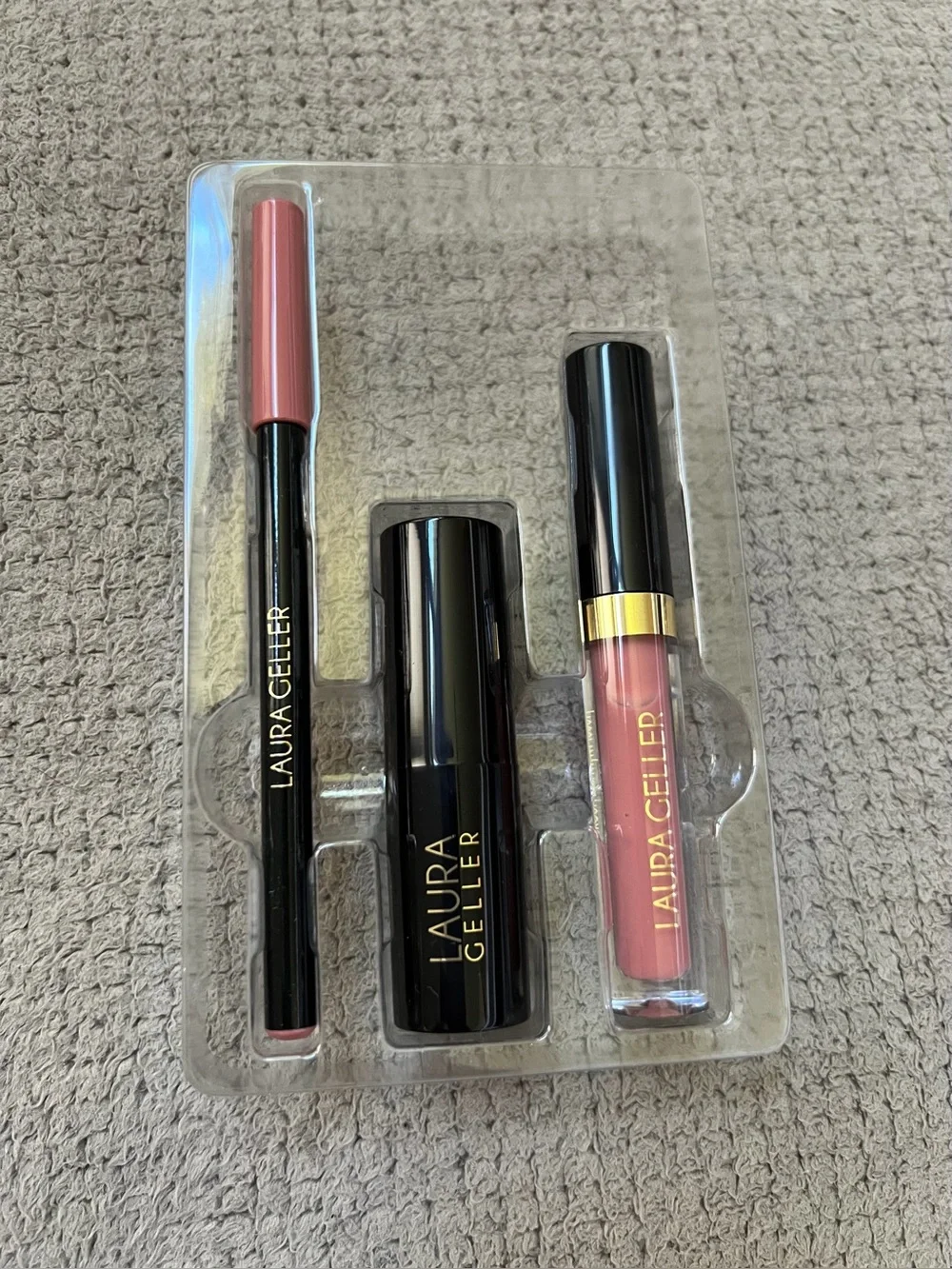 Laura Geller Pout Perfection Pinky Promise 3 Piece Lip Liner, Gloss and Lipstick